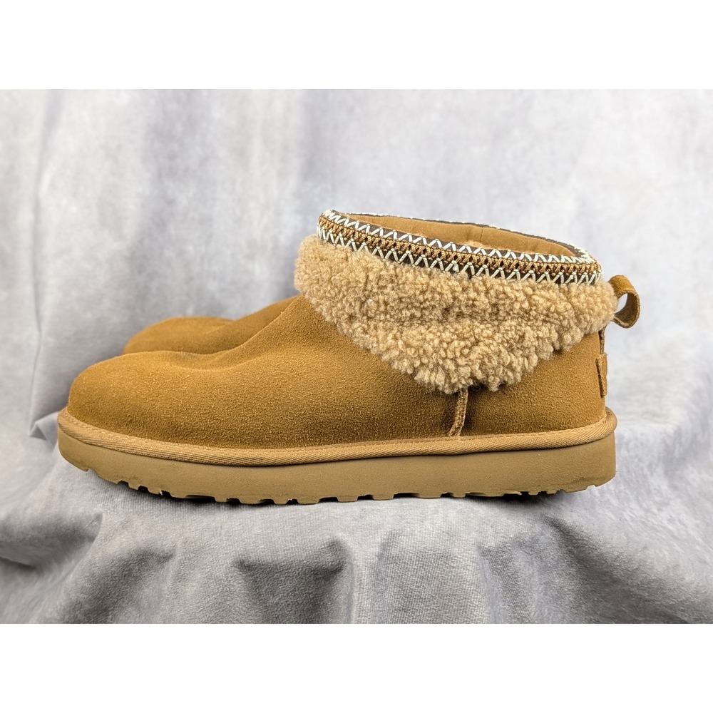 UGG Classic Ultra Mini Braid Chestnut Suede Boots 1158263 Womens Size‎ 9